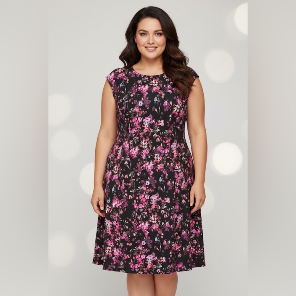 Summer Spring Cottagecore Romantic Floral Scuba Dress with Cap Sleeves Size 18W